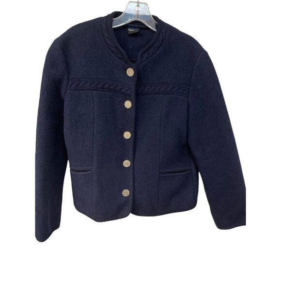 Original Boos Austrian VTG New Wool Cardigan Coin Detail Buttons 42 Small Navy - Picture 1 of 10
